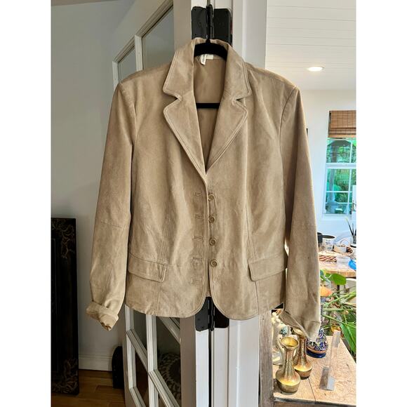 St. John’s Bay Women’s Vintage Tan Suede Leather Jacket, 90s Leather Coat, Sz XL - Picture 2 of 9